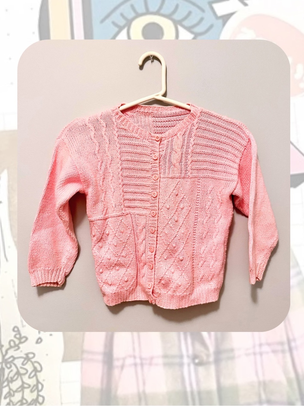 Kidβs Soft Pink Cable Knit Button-Up Sweater Cardigan